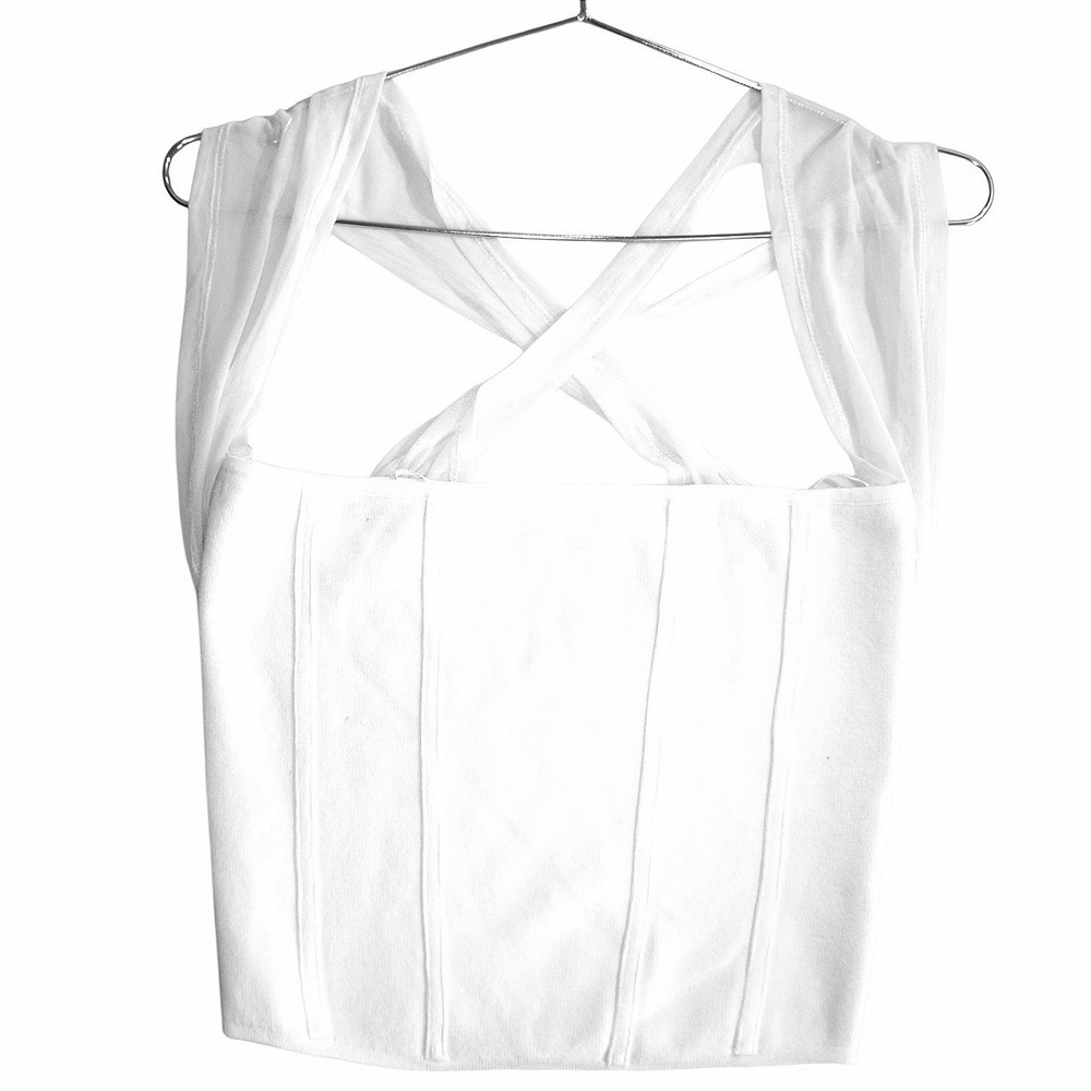 Promise The Label White Mesh Strap Corset Knit Top Crisscross Back Medium - Picture 3 of 11